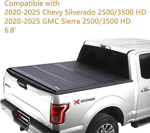 Miniatura 3 de XCOVER Cubierta rígida plegable para Tonneau, compatible con Chevy/GMC 2500/3500 de 6 pies 8 pulgadas sin caja de almacenamiento de cabecera