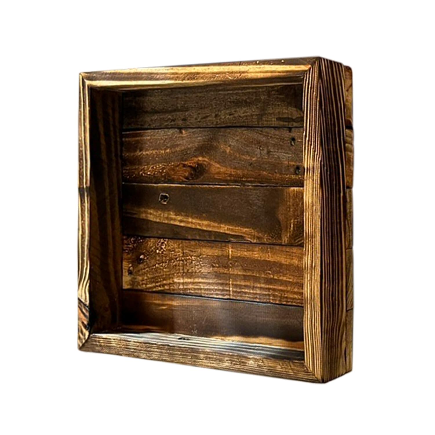 Pallet Wood Shadow Box (1 Piece) - 12" x 12" Reclaimed Pine Wood in Charred Finish | Handmade, DIY Wall Decor, Blank Signage, Display Case for Memorabilia, Rustic, Farmhouse, 2.5" Thickness
