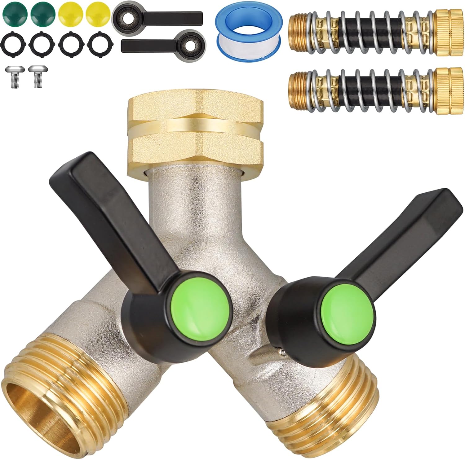 Garden Hose Splitter. High Flow, 3/4
Ght Inlet Brass Heavy Duty Hose Converter, Bi-Directional Full Flow, Long Handle Hose Y-Valve Faucet Converter, Swivel and Large Outlet with Threaded Pipe. Thumbnail