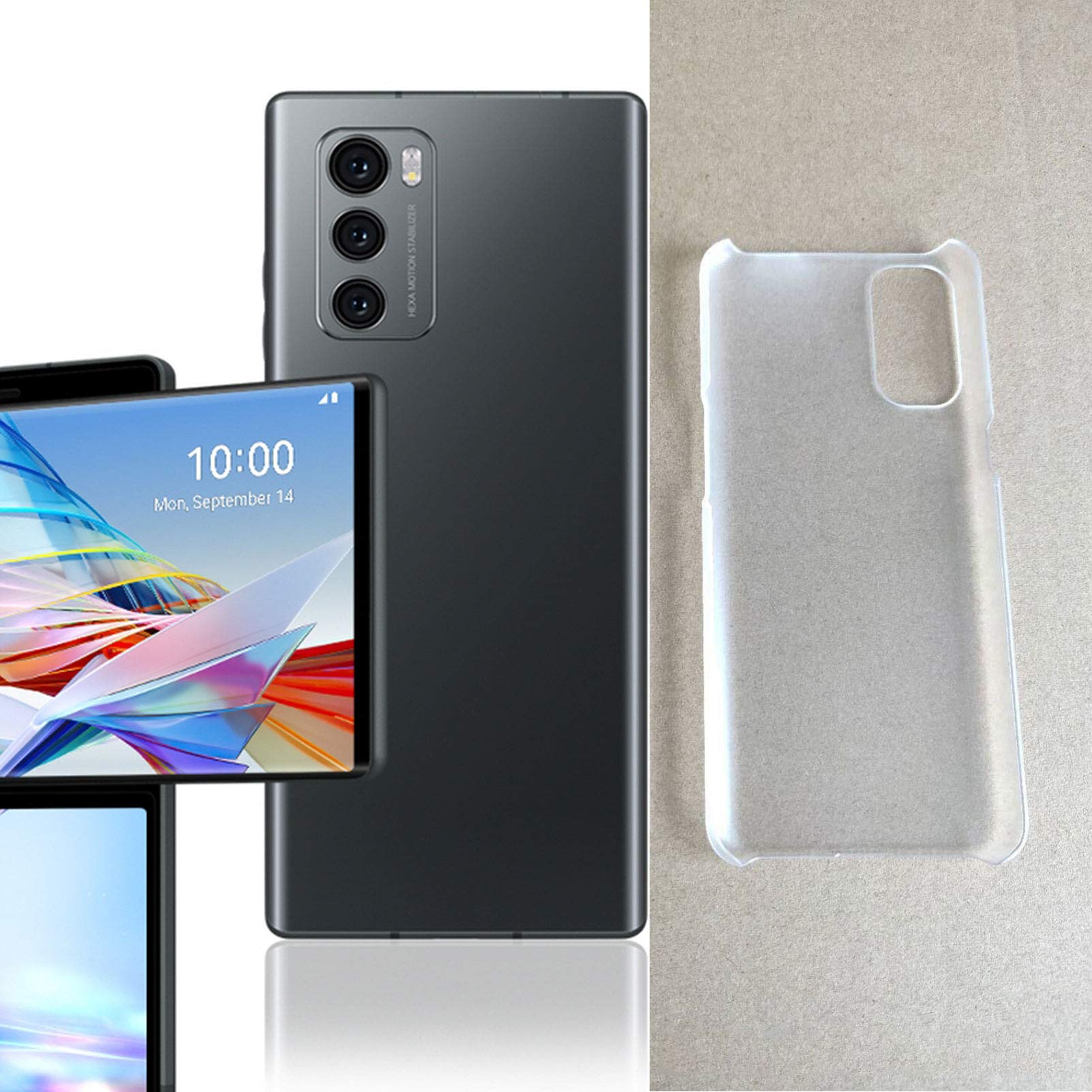 HHUAN Custodia + Vetro Temperato per LG Wing 5G (6.8), HD Pellicola Protettiva e Custodia Semi-trasparente Hard PC Bumper Anti Graffio Protettivo Case [Anti-ingiallimento ultrasottile] - DUO5