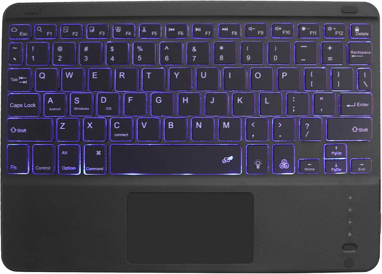 Wireless Bluetooth Keyboard with Touchpad for iPad - 7 Colors Backlit - Tablet Keyboard Rechargeable for iPad Pro/iPad Air/iPad mini and Other iOS Android Windows Devices(Black)