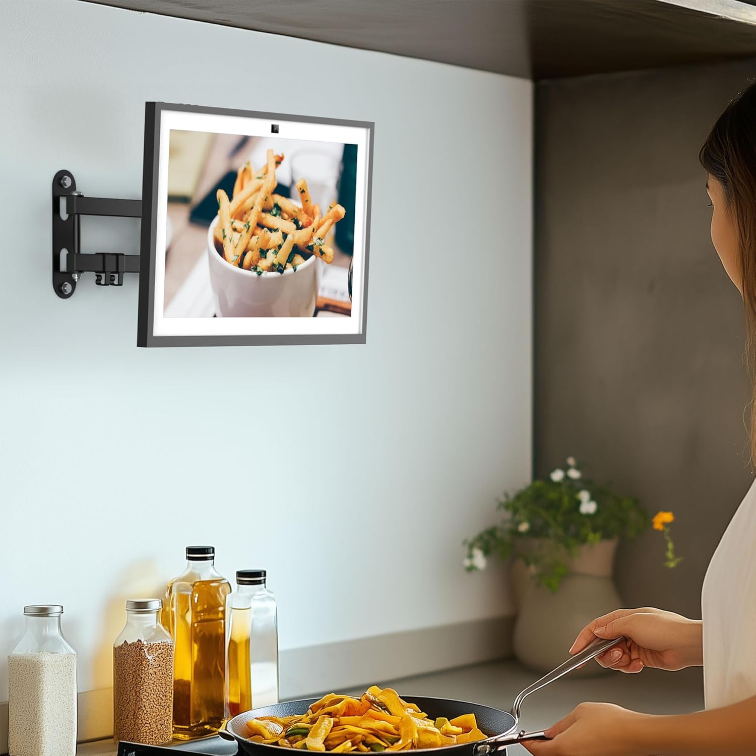 PlusAcc Wall Mount for Show 15 & 13-27 Inch Monitors TVs, Adjustable Full Motion Mounting Shelf with 17" Extension Arm, Rotation Swivel Tilt Wall Stand Bracket, Hold Up to 33lbs (Black)