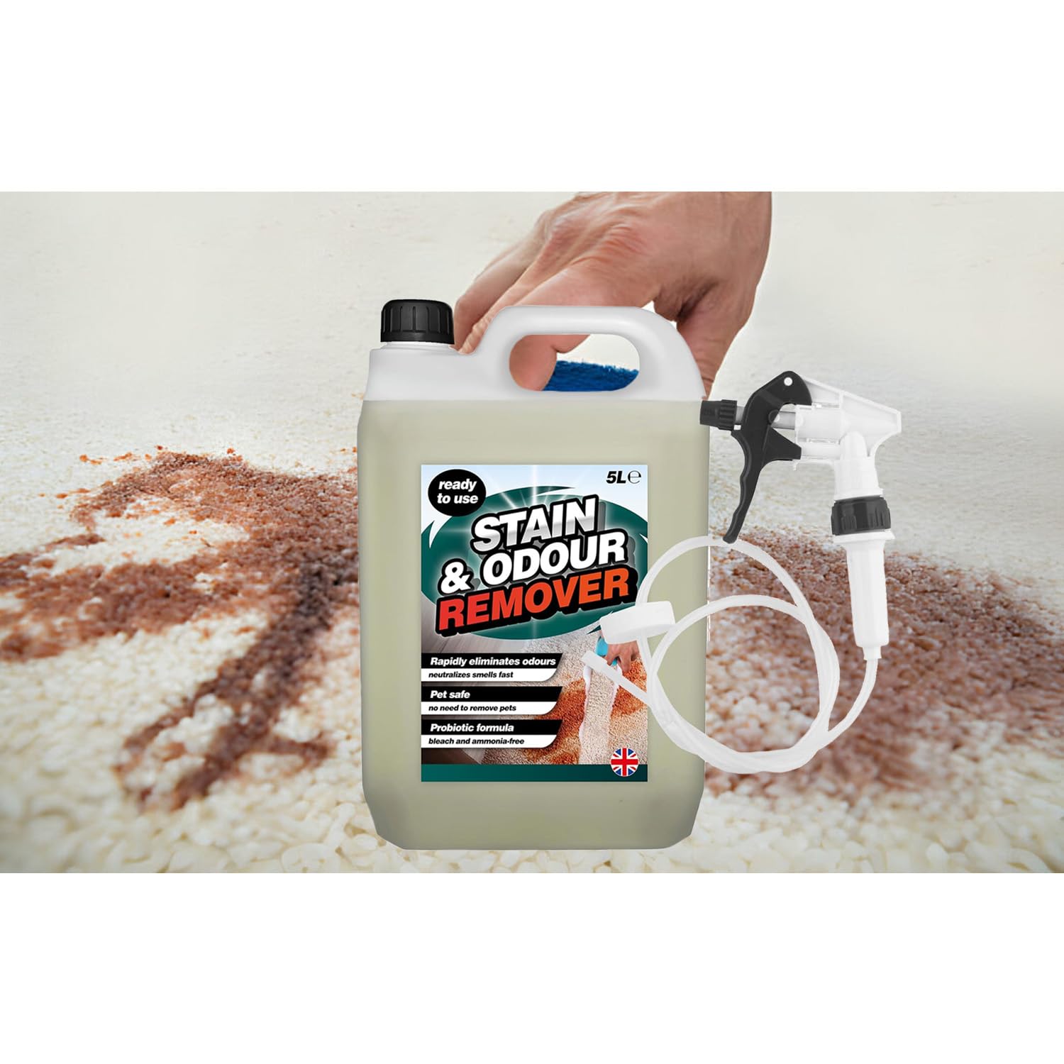 5L Stain & Odour Remover Eliminates Odours Pet Safe Complete With Long Hose Trigger (2)