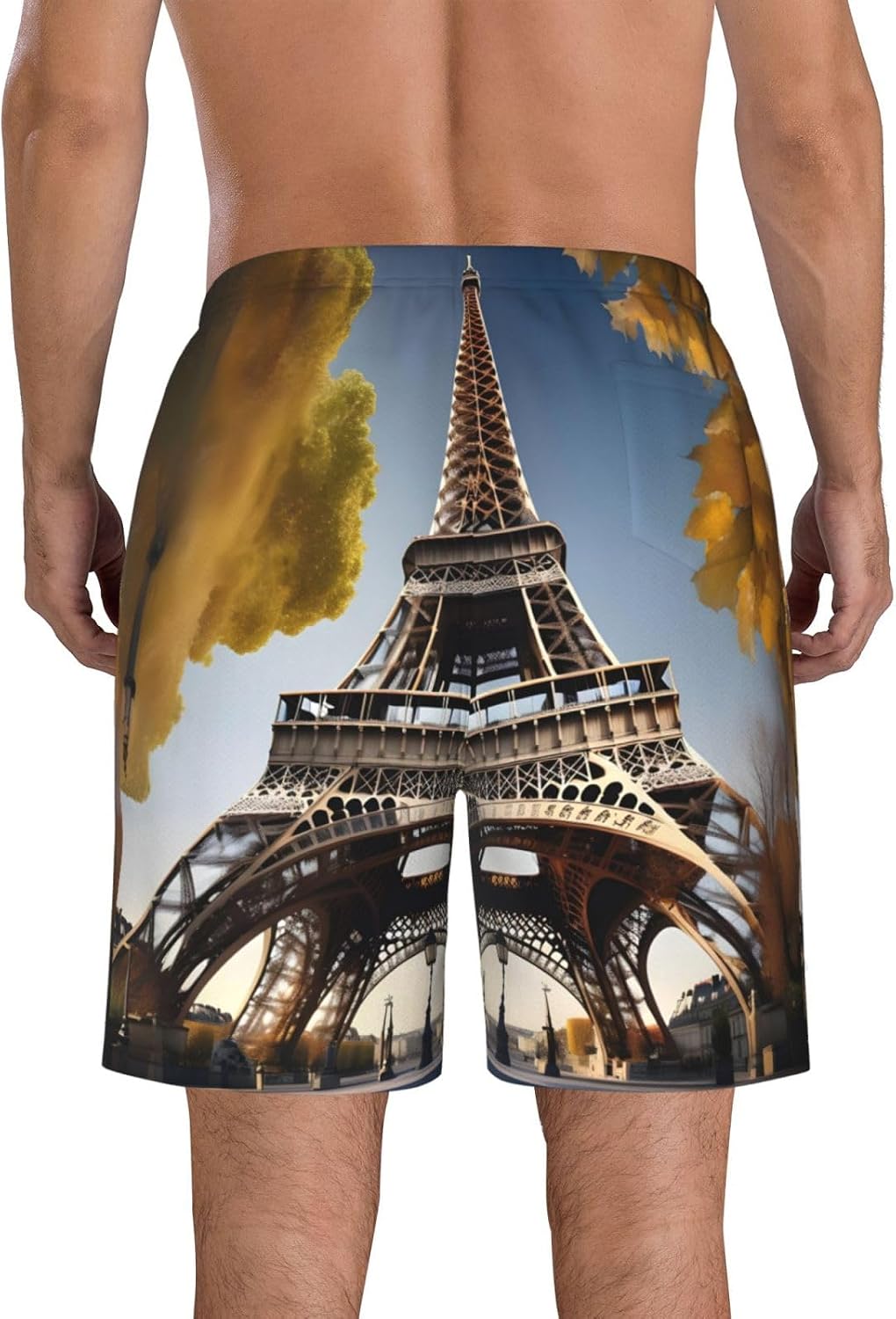 Cityscape Paris Eiffel Tower France Print Men's Swim Trunks Quick Dry Beach Shorts with Pockets Lining Swimwear Bathing