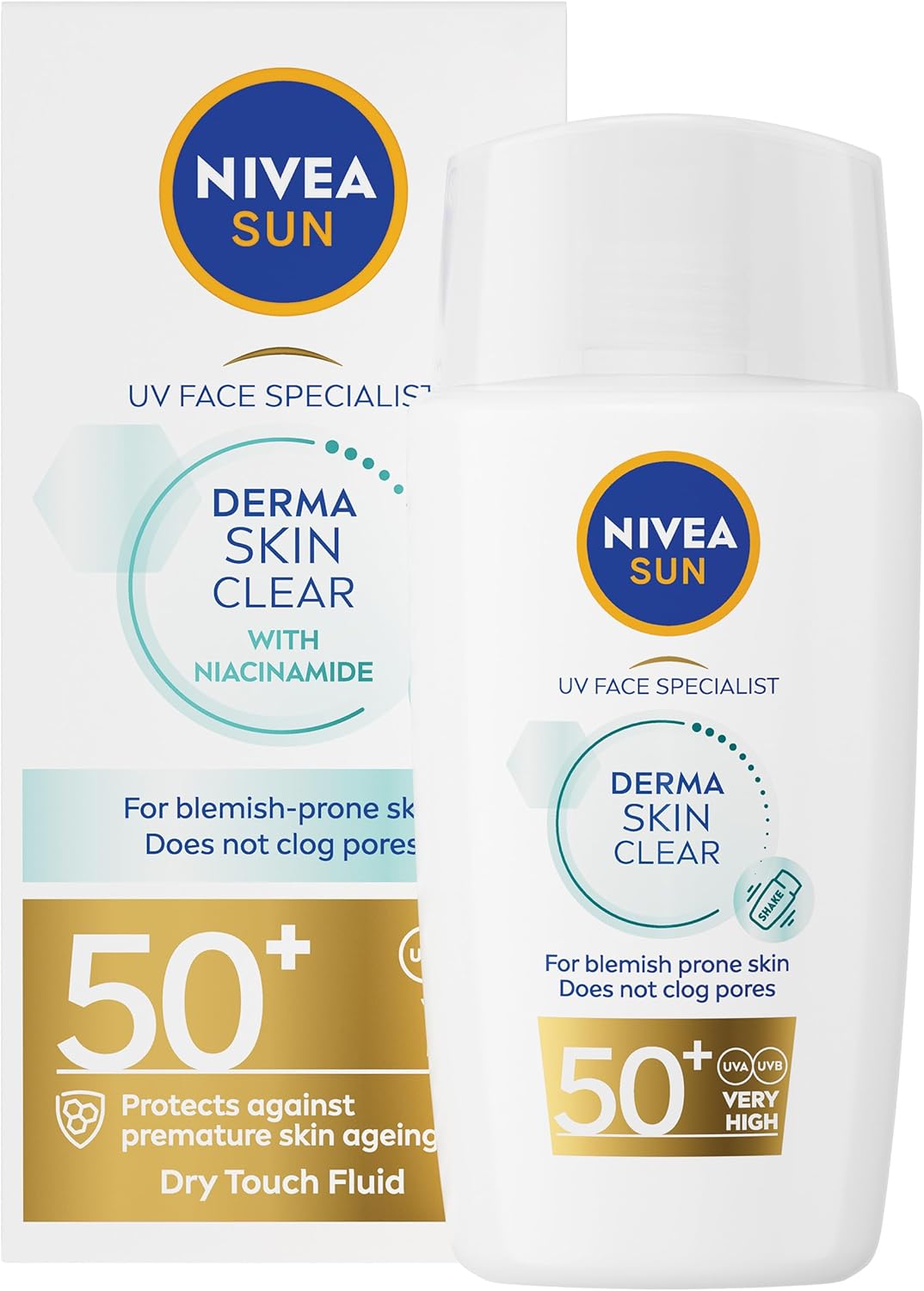NIVEA SUN Derma Skin Clear SPF50+ (40ml), Face Sunscreen with Anti-Blemish Complex and Niacinamide, Protects Against UVA/UVB Rays and Premature Skin Ageing NIVEA SUN Derma Skin Clear SPF50+ (40ml), Face Sunscreen with Anti-Blemish Complex and Niacinamide, Protects Against UVA/UVB Rays and Premature Skin Ageing