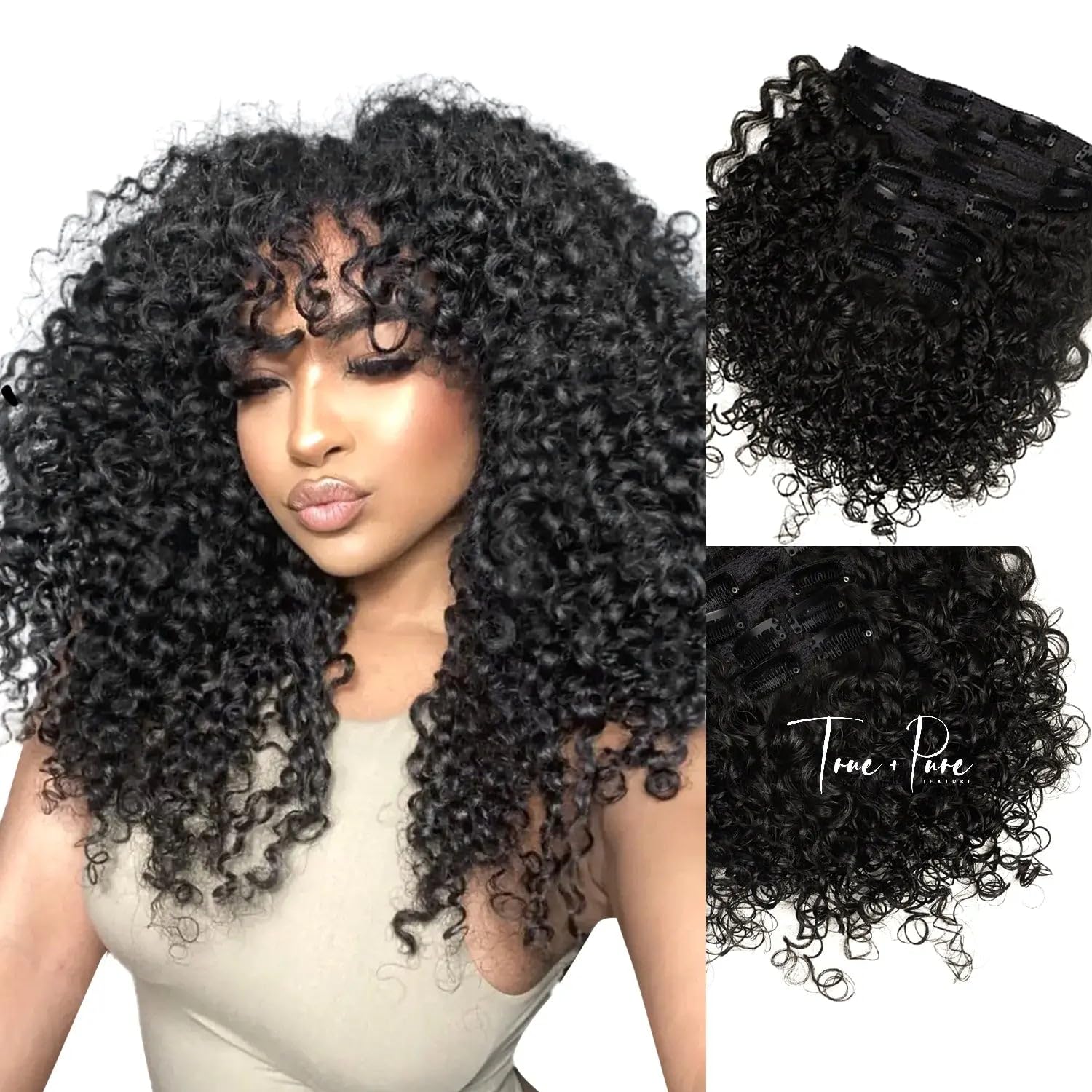 Deep Curly Clip-In Hair Extensions – Sasha Curl 16-Inch for 3B/3C Natural Hair | True and Pure Texture