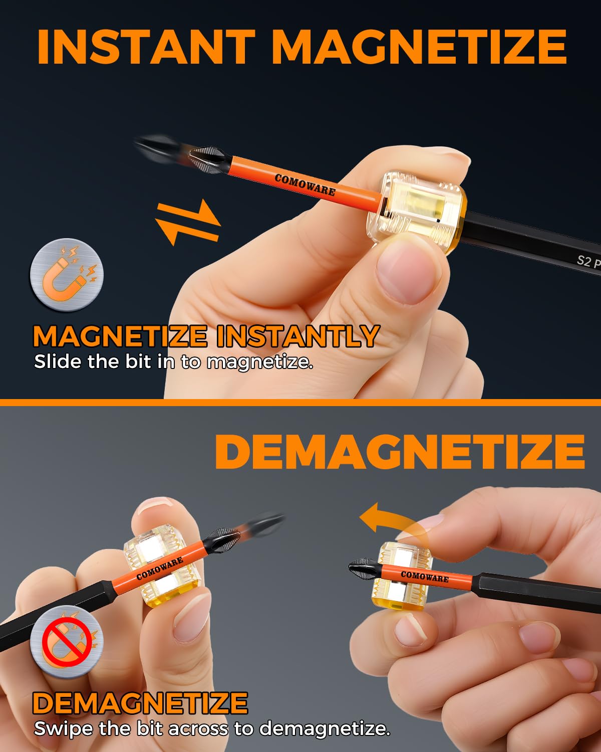 COMOWARE 13pcs Phillips Head Drill Bits #2, S2 Steel 1/4" Hex Bit Set, Anti Slip Screwdriver Bits, 1-6" Length, CNC Tip Magnetic Drill Bit, Impact Hex Bitss Sets For Electronic Devices Disassembly - Image 4