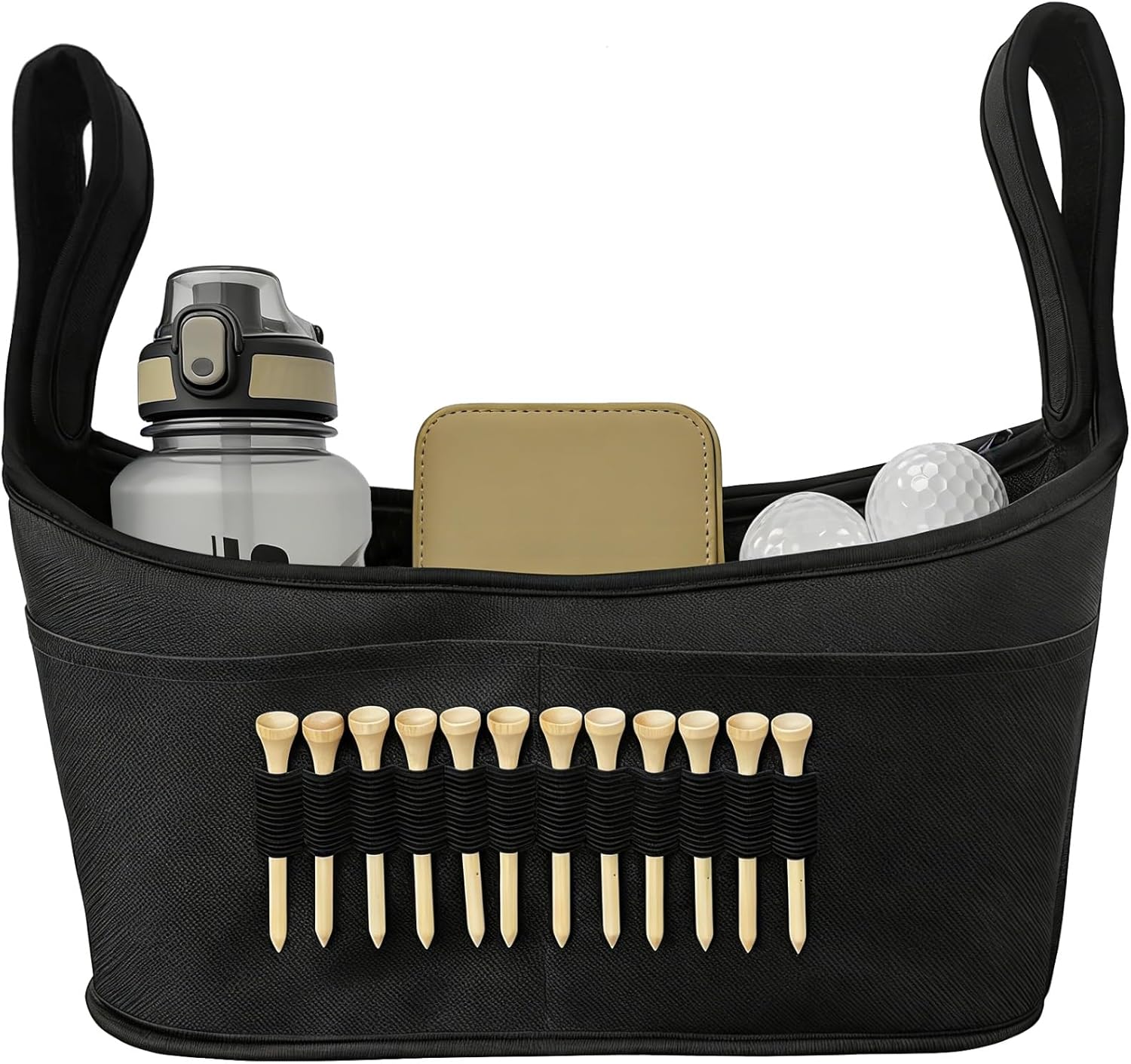 Golf Push Cart Bag, Golf Accessory Bag with Adjustable Compartments, Multiple Pockets, and Quick Attachment Straps, 15x3.1x8.3 in for Golf Carts, Strollers