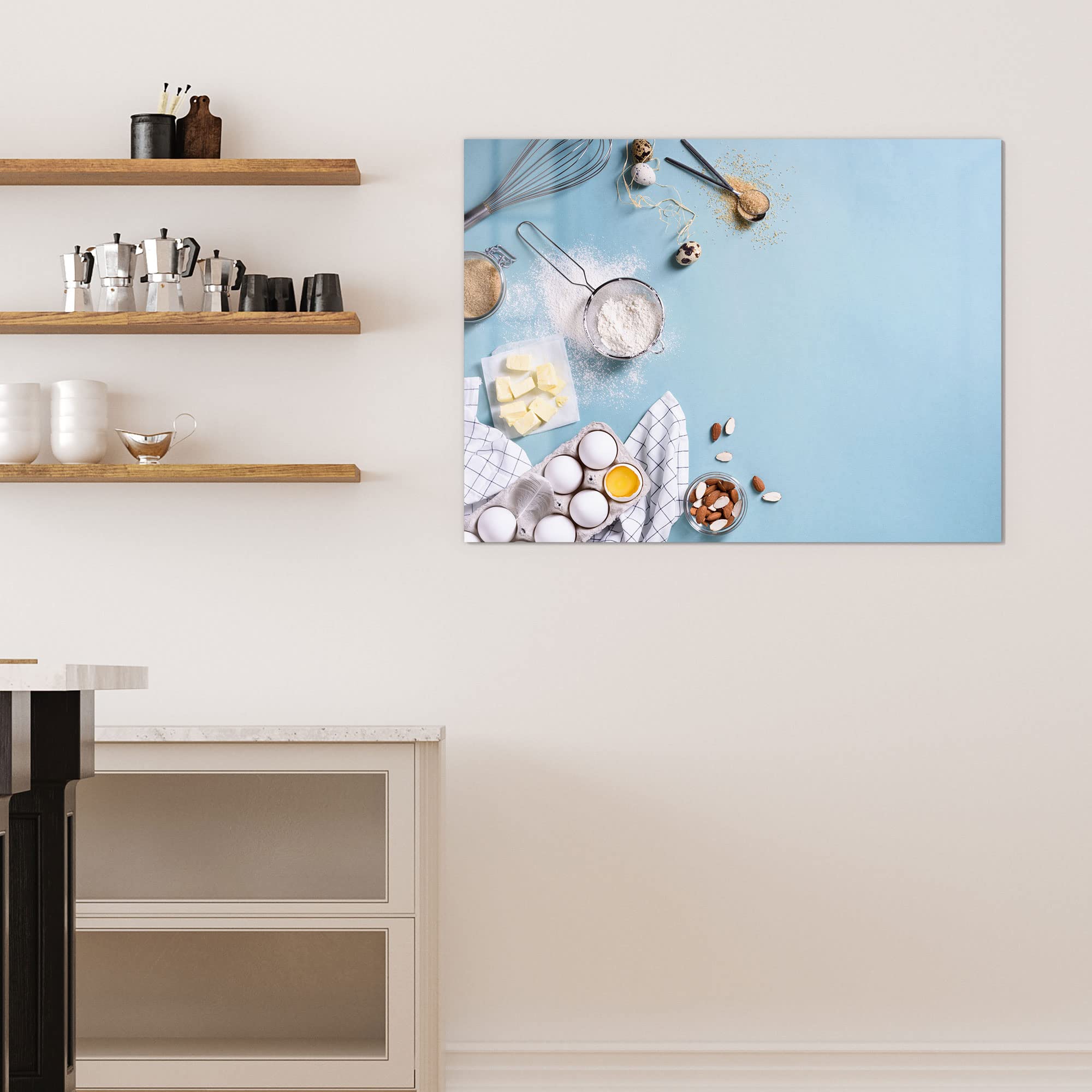 DEQORI Szklana tablica magnetyczna | wymiary 120 x 90 cm | motyw "ilustracja składników do pieczenia" | tablica memo ze szkła | tablica magnetyczna z magnesami, długopisem i chusteczką do kuchni i biura | tablica magnetyczna i do pisania