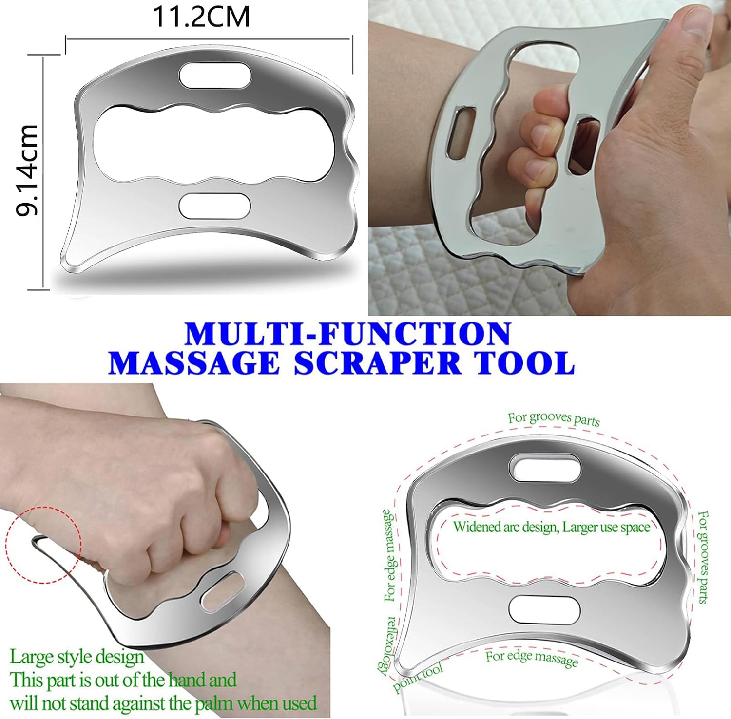 Muscle Scraper Tool Set, Stainless Steel Scraping Tool, 4-Piece IASTM Tools for Physical Therapy and Myofascial Release with Storage Pouch