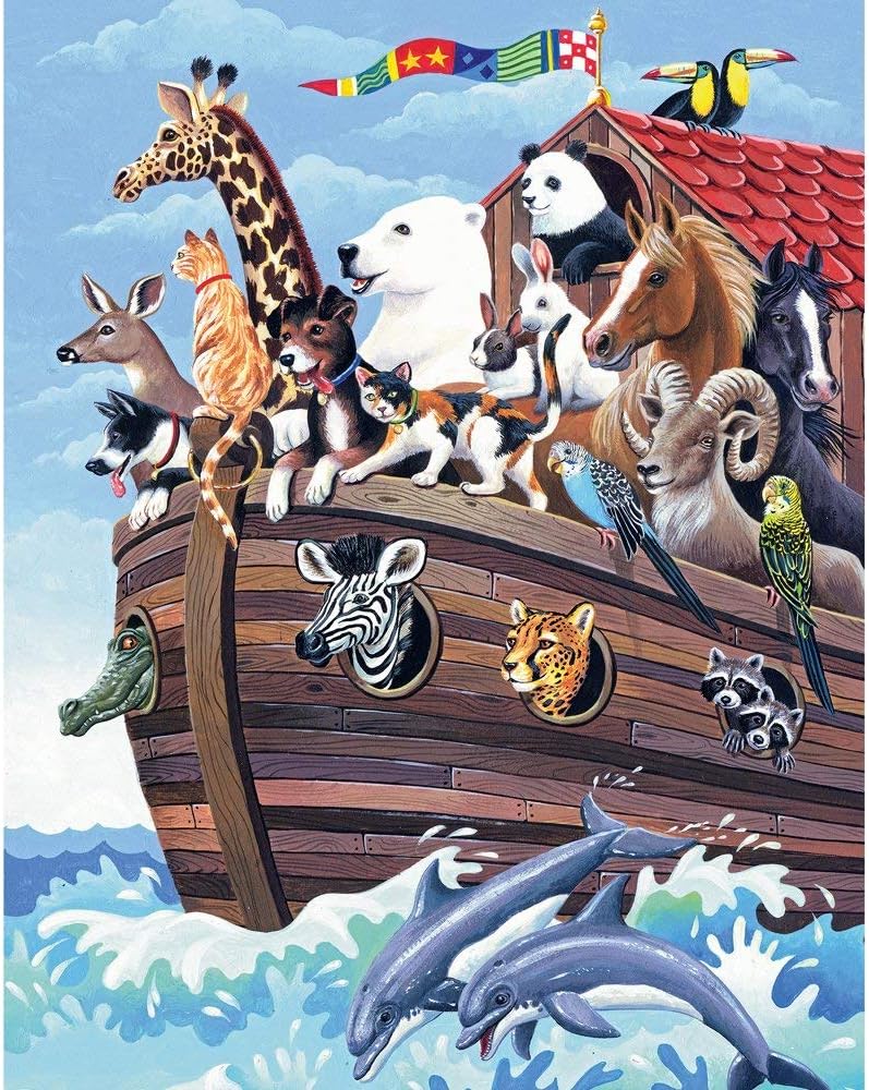 Bits and Pieces - 100 Piece Jigsaw Puzzle for Adults - Noah's Ark - 100 pc Boat and Animals Jigsaw by Artist Barbara Gibson