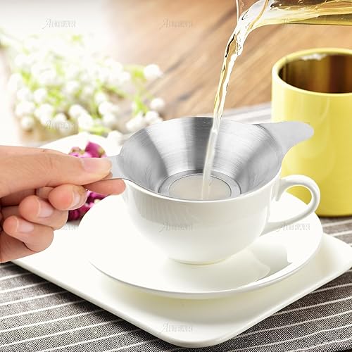 Miniatura 7 de AUEAR, Paquete de 4 coladores de té de acero inoxidable, embudo de malla fina, filtro de hojas de diferentes tamaños con asas dobles para café,