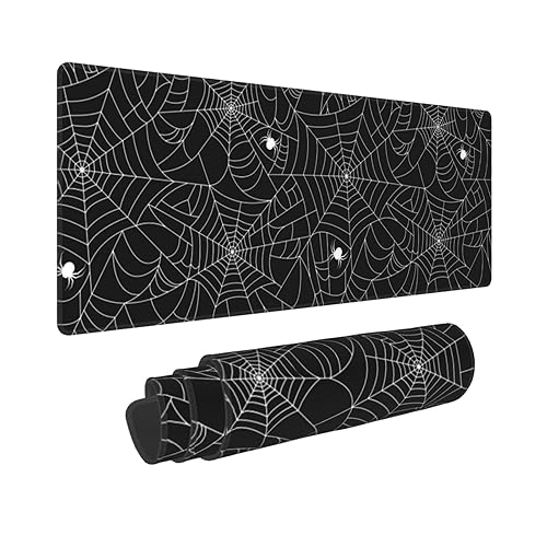 Halloween Spider Web Black White Mouse Pad XL Extended Mouse Mat, Non Slip Rubber Base Stitched Edge Gaming Pc Table Large Mice Pad 31.5 X 11.8 Inch - Black2