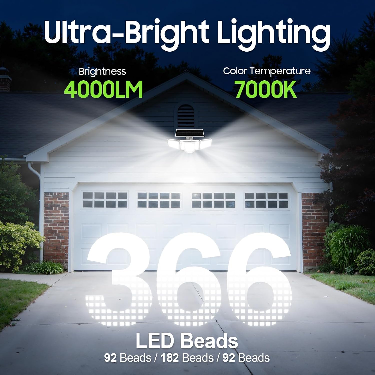 Solar Flood Lights,4000LM Dual Motion Sensor Outdoor Lights, White image 3
