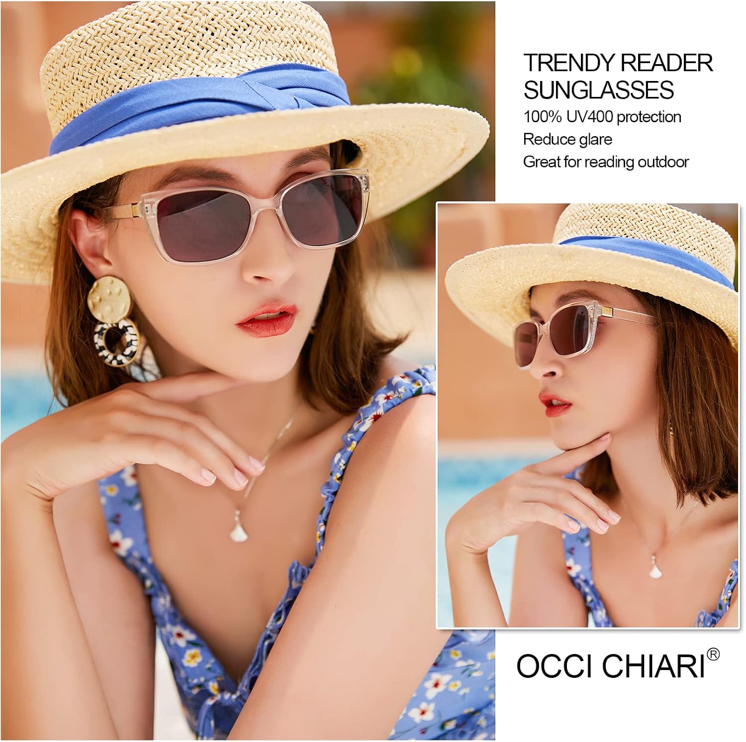 OCCI CHIARI Stylish Reading Sunglasses for women 1.25 Reader Sunglasses 1.0 1.25 1.5 1.75 2.0 2.25 2.5 2.75 3.0 3.5 (Transparent, 1.25)