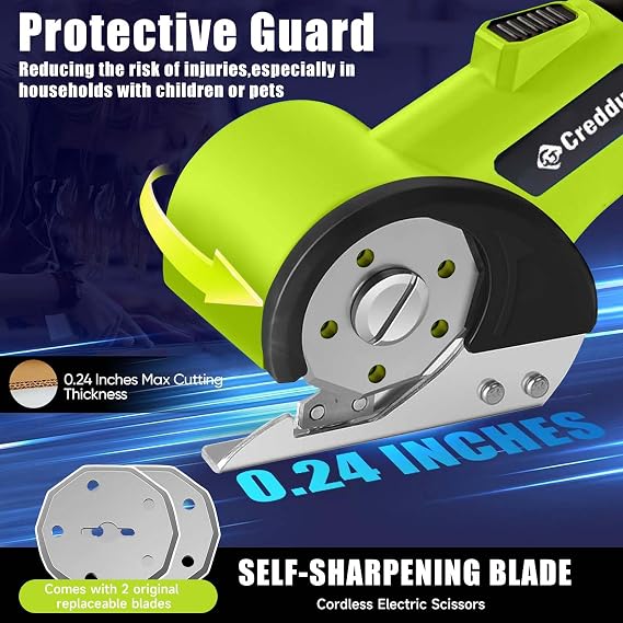 Cordless Electric Scissors,Cardboard Cutter Heavy Duty Scissor with 3 Blade, Safety Lock & Extra Blade,Rotary Cutter for Cardboard Fabric Plastic Leather Green