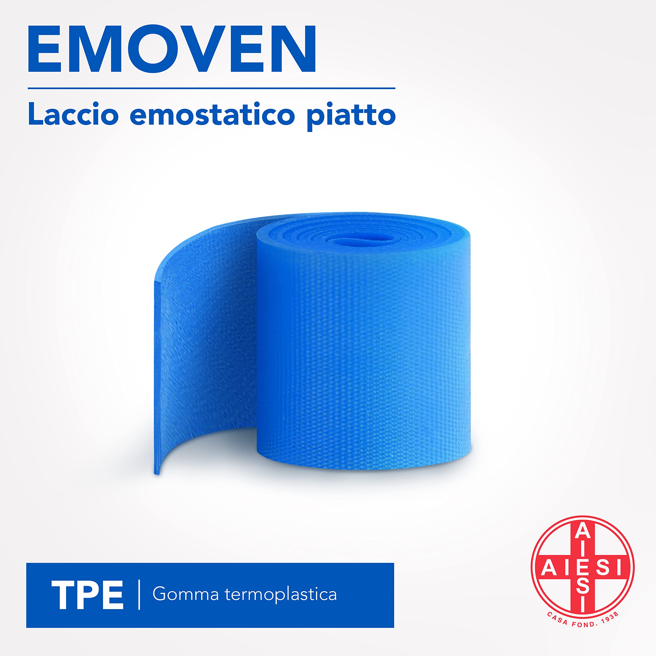 AIESI® Flacher Einweg-Venenstauer hypoallergen latexfrei aus hochelastischem thermoplastischem Gummi (TPE) blaue Farbe Länge 39 cm EMOVEN (Packung mit 250 Stück)