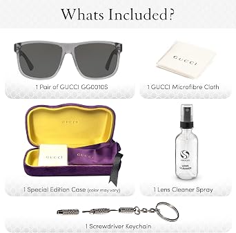 Gucci GG0010S Web Stripe Lettering Logo Sqaure Shape Sunglasses with Luxury Eyewear Kit