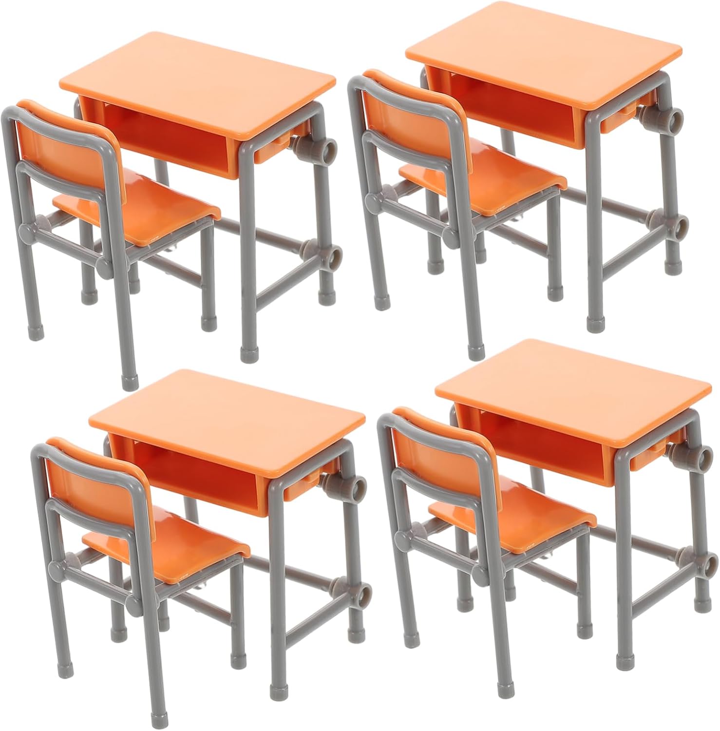 Toyvian Miniature School Desk and Chair Set 4 Pieces Dollhouse Furniture 2X2X1.25In Realistic Classroom Decor for Dollhouse Display and Creative Gift