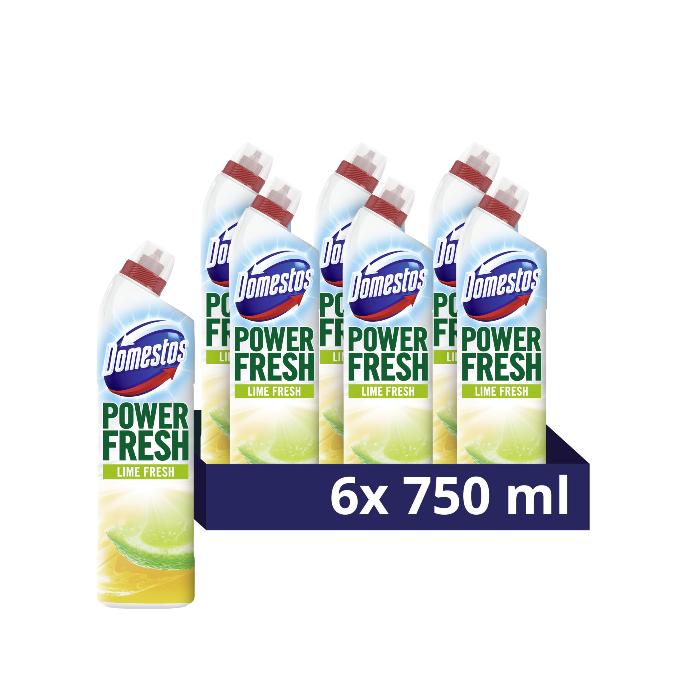 Domestos Power Fresh Lime Fresh Toilet Gel eliminates 99.99% of germs* limescale remover 6x 750 ml