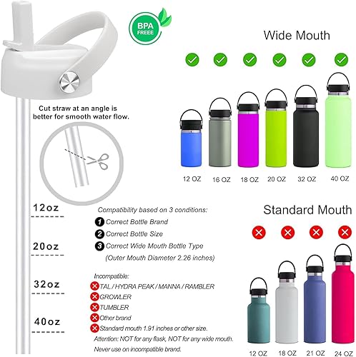 Miniatura 3 de Tapa de popote para Hydro Flask, tapas con popote compatibles con Hydro Flask de boca ancha de 1218203240 onzas, tapa para beber a prueba de fugas