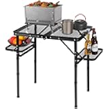 35x16 Folding Grill Table for Outside with 2 Side Tables, 4 Adjustable Heights Portable Small Stand Table for Outdoor Indoor Camping Picnic BBQ