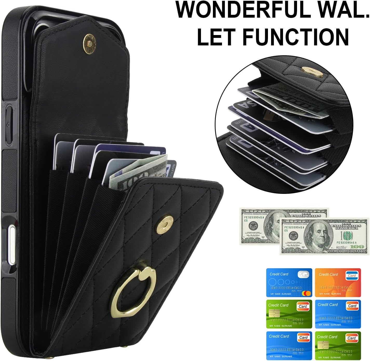 Crossbody Case for Apple 17 Pro Max with Card Holder, PU Leather with Wallet Removable Lanyard Wrist Strap Kickstand Cover for Women Girls Case for iPhone 17 Pro Max.Lanyard Black - Image 7