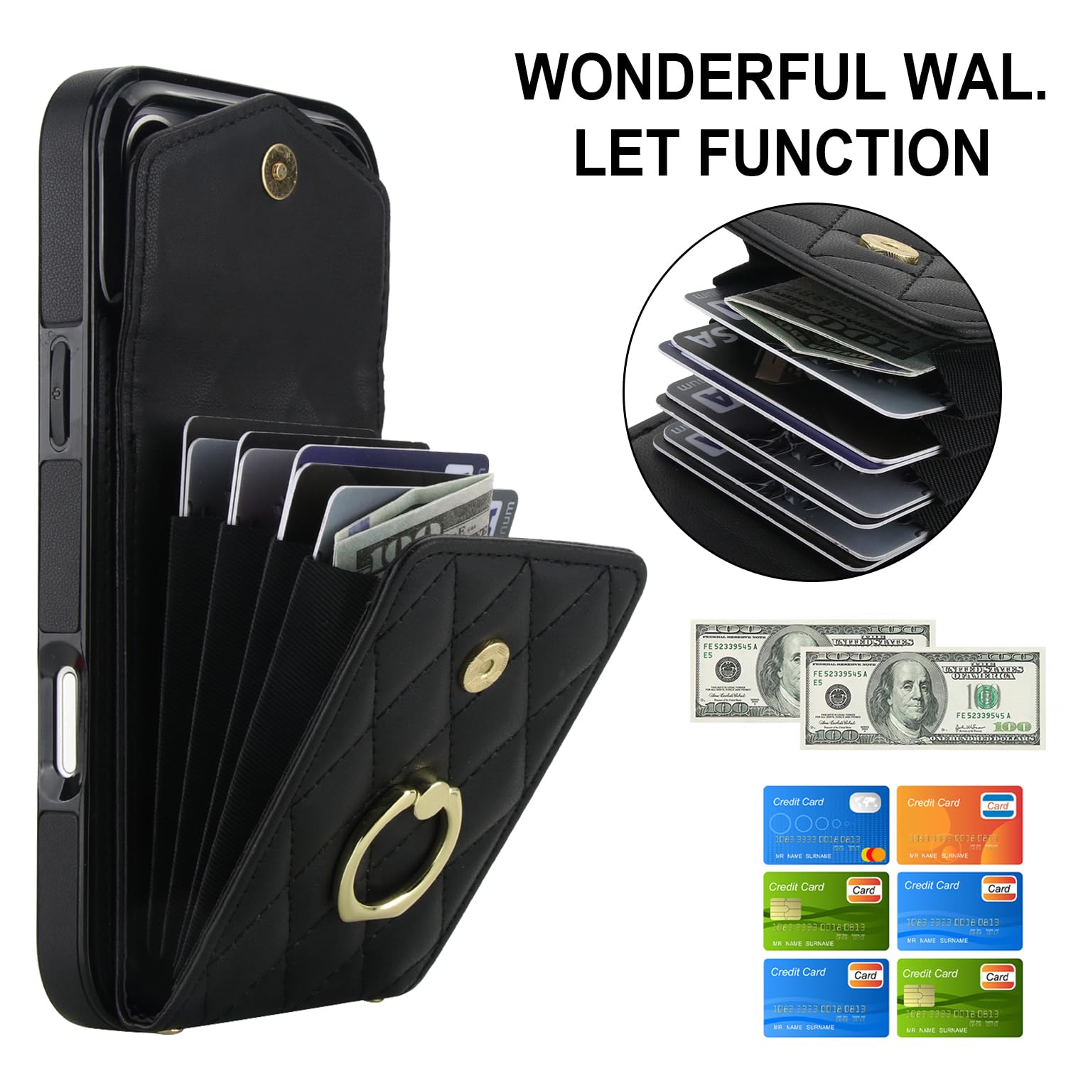 Funda tipo cartera para teléfono 18 Pro Max con tarjetero, soporte
