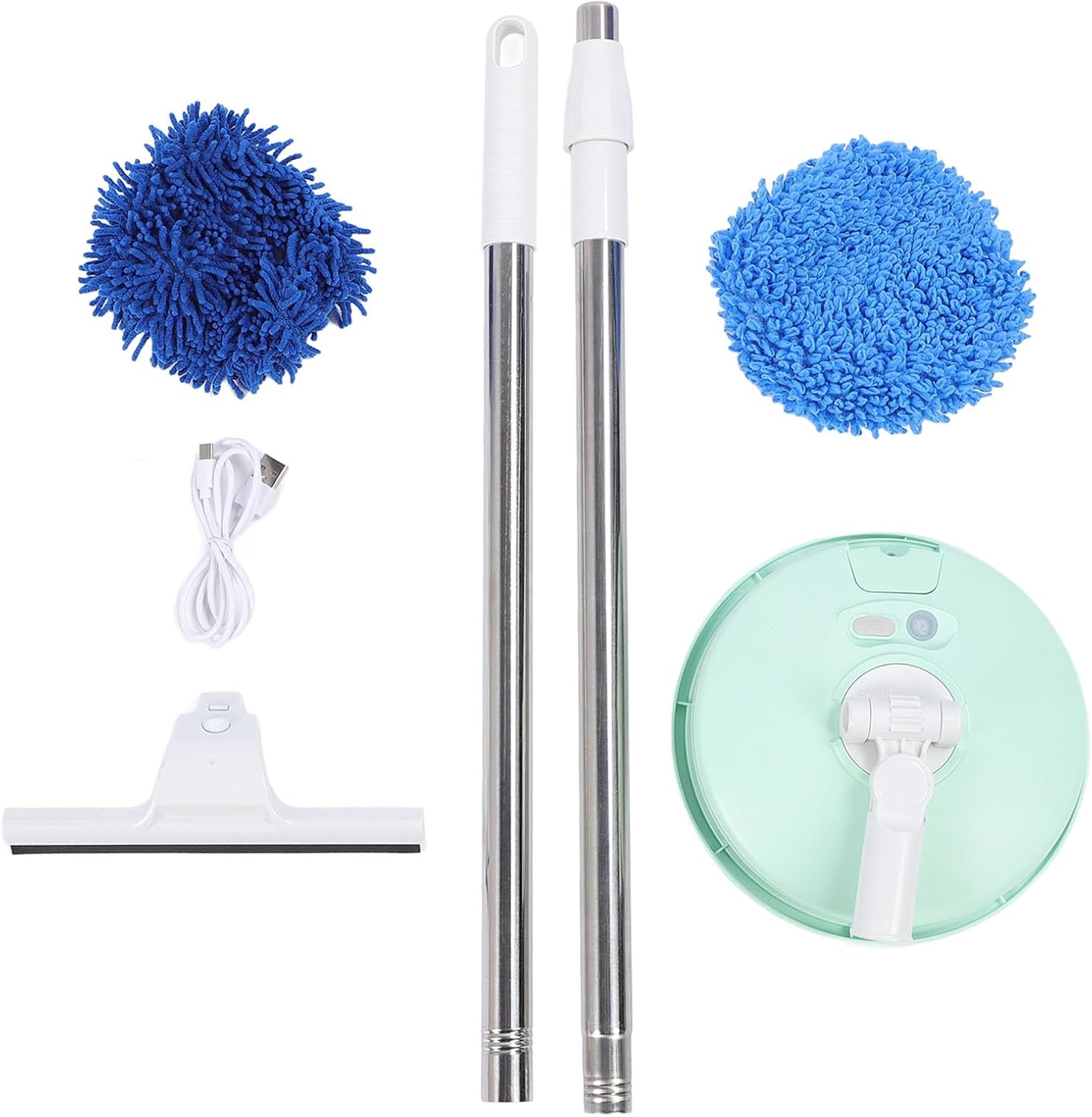 Electric Car Cleaning Brush, Telescopic Handle Cordless Cleaning Brush Scrubber Automatic Rotating Car Wash Brush Mop Cleaning Tool for Home Car Glass Tile Floor (Green)