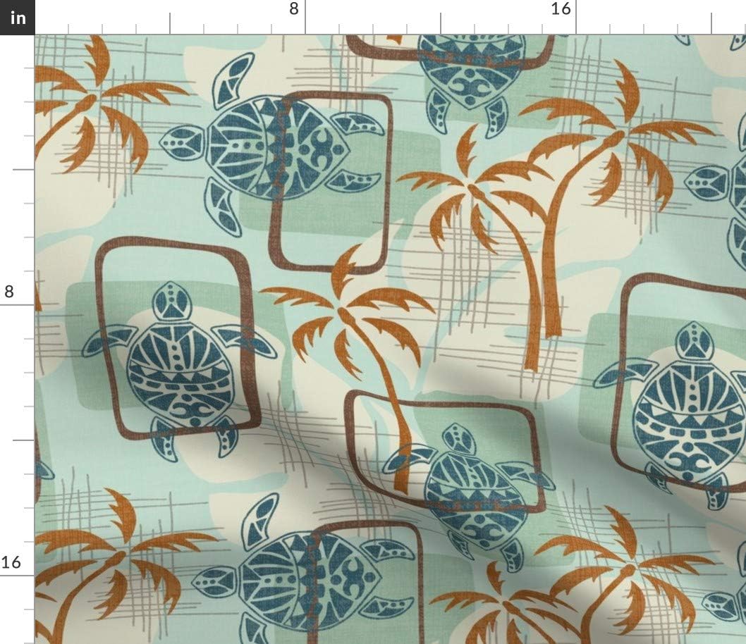 Spoonflower Fabric - Mid Century Modern Hawaii Turtles Palm Trees Hawaiian Tree Turtle Teal Printed on Petal Signature Cotton Fabric Fat Quarter - Sewing Quilting Apparel Crafts Decor