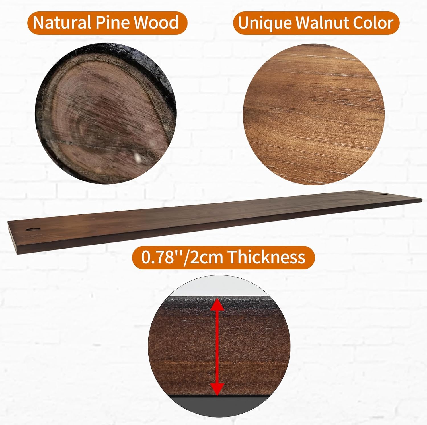 Industrial Pipe Shelving Pine Shelf,Pipe Shelves with Wood Planks,Wall Mounted Bookshelf,Floating Bar Shelves(2 Tier 42In)