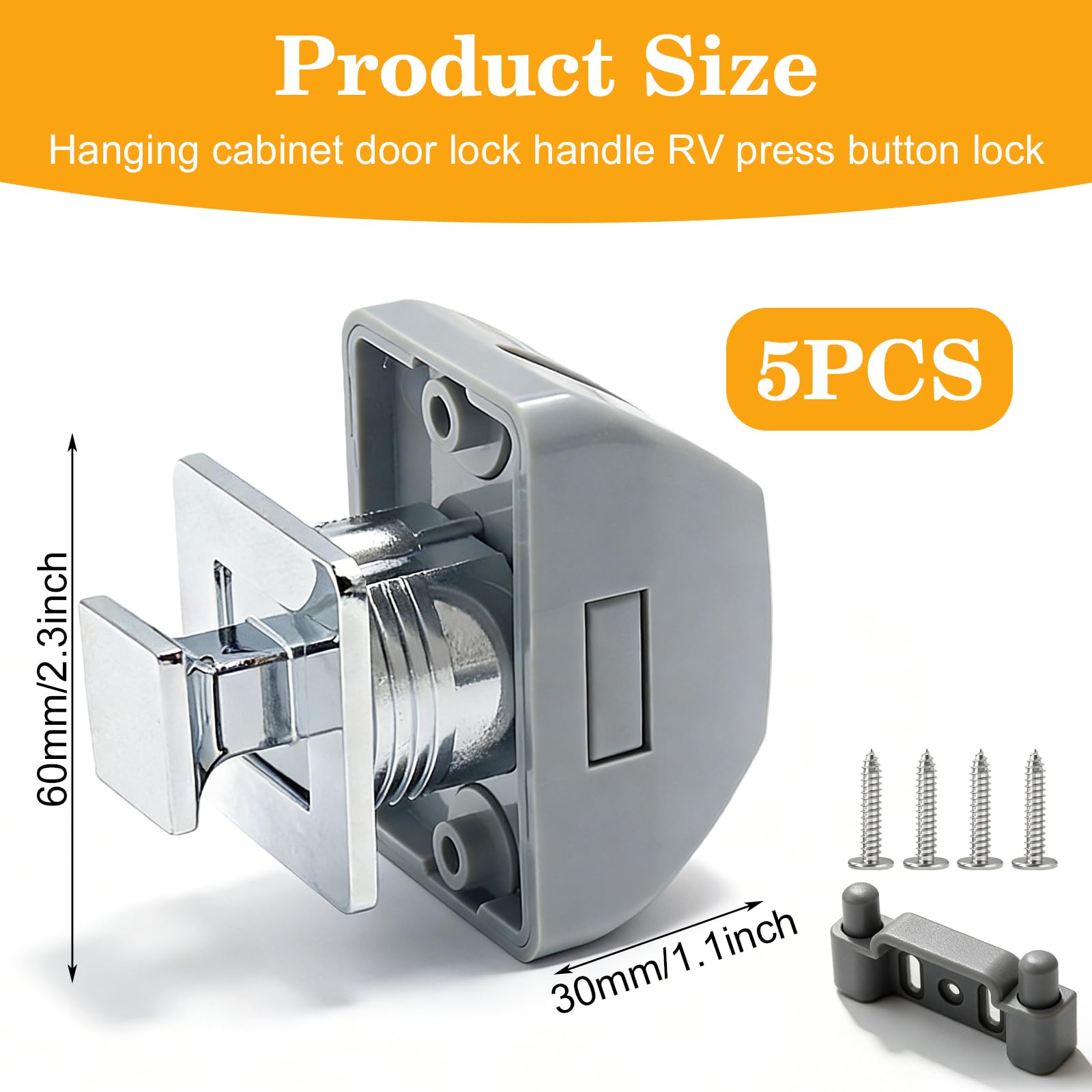 BORDEAG Serratura A Pulsante,5 Pezzi Caravan Push Lock,per Serratura Armadio,Push Lock Serratura Chiusura A Pulsante per Camper,Barche,Yacht,Spessore del Pannello da 12 A 20MM,Facile Installazione