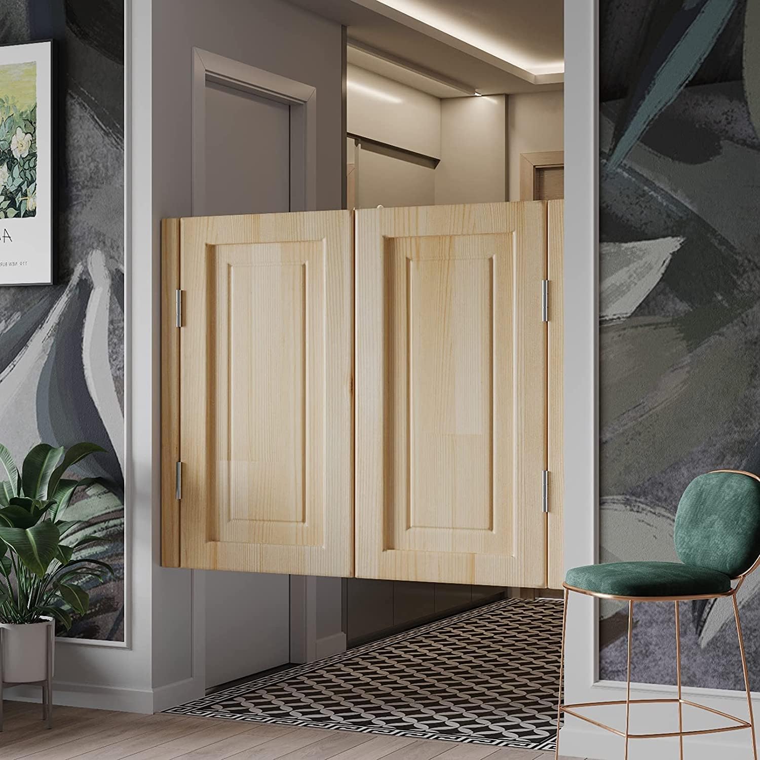 Portes battantes de café ELzEy en bois massif W100xH90 cm