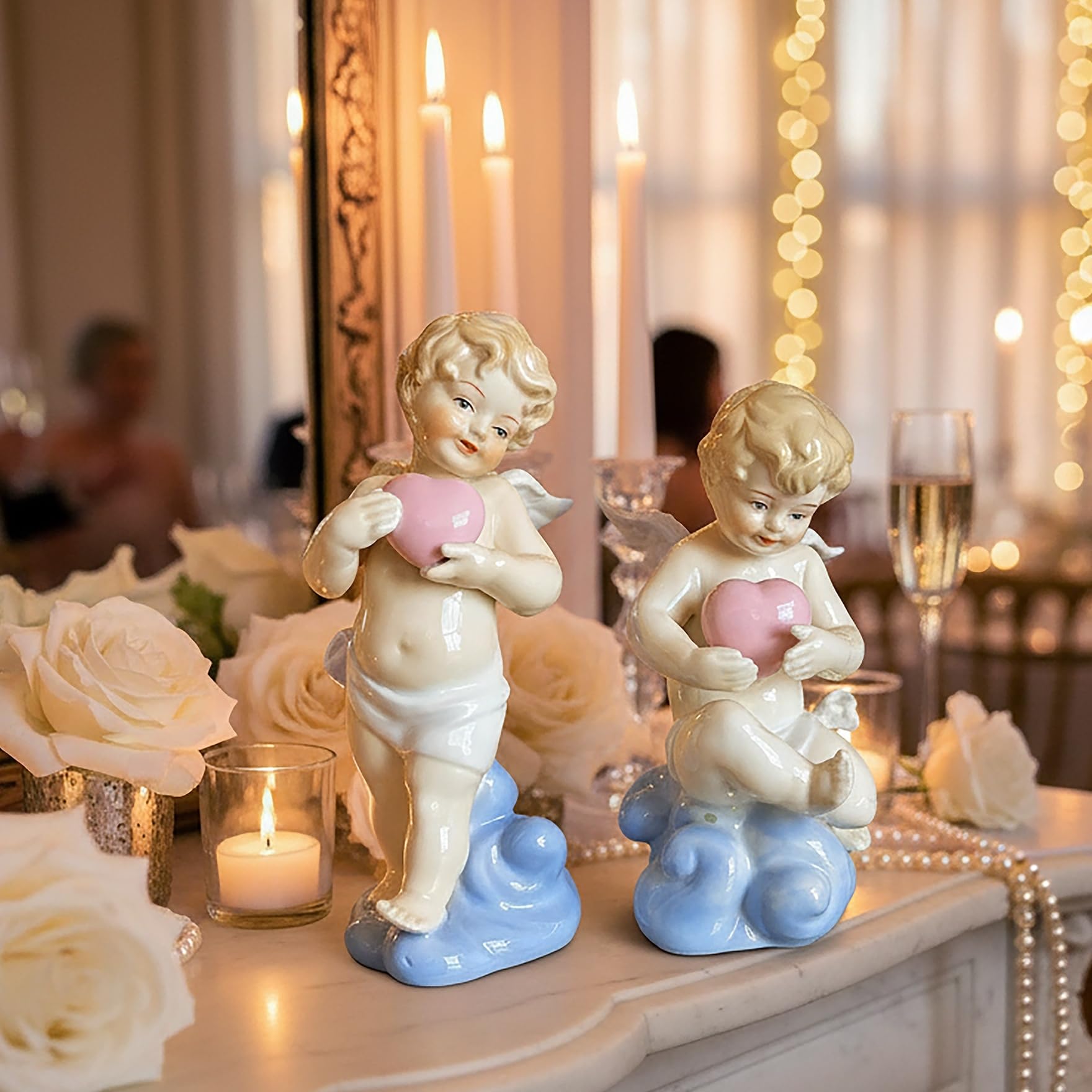 MTME Figuras de porcelana, Ángel Cupido, recuerdos, regalos, escultura decoración del hogar (colse to My Heart)