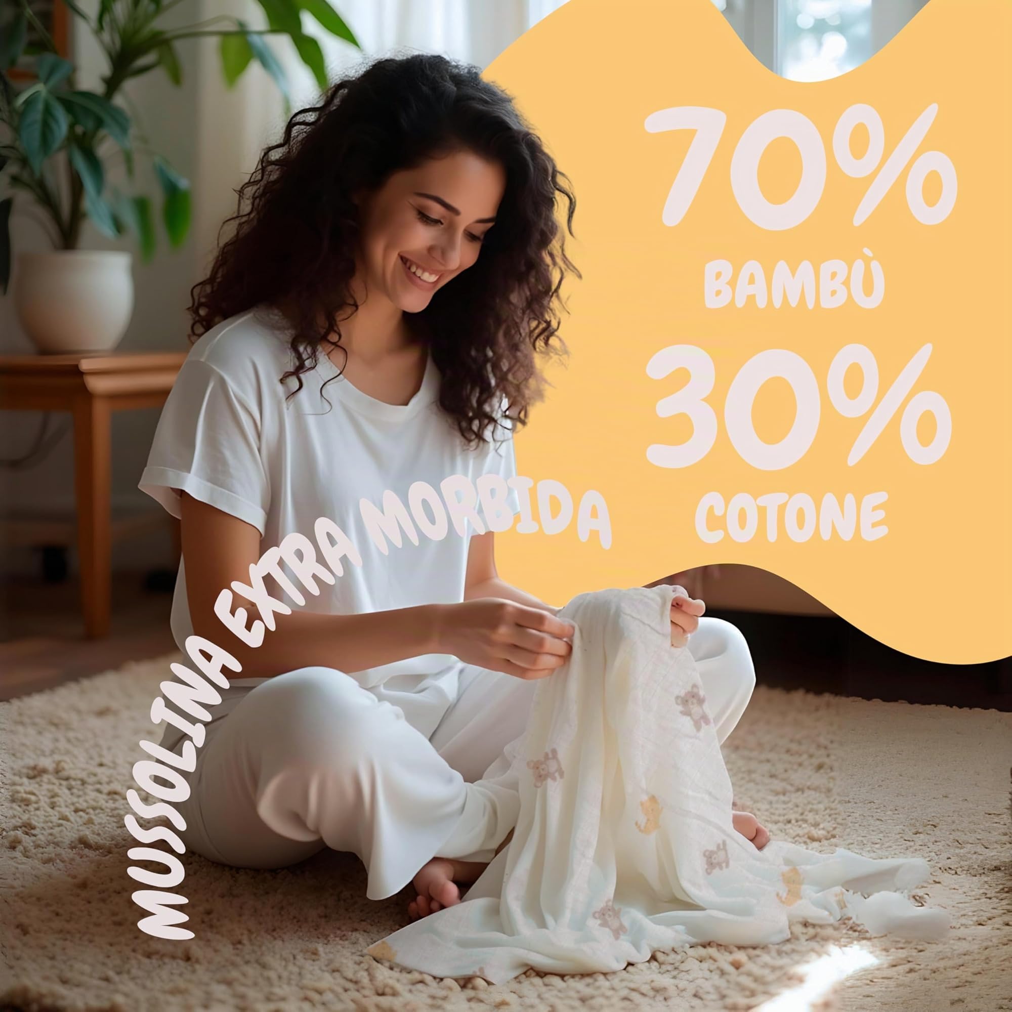 Mussole Bambino Cotone Bamboo 120x120 cm 2 pz Swaddle Panni Fasciatoio