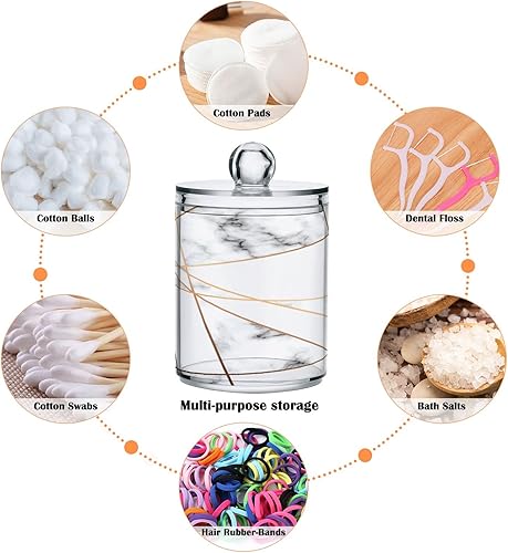 Vista 18 de Paquete de 2 recipientes de almacenamiento de mármol turquesa para baño, juego de tarros de boticario de plástico acrílico, organizador