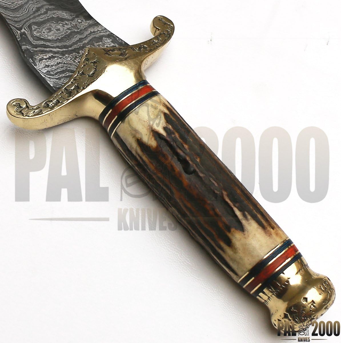 PAL 2000 KNIVES Handmade Damascus Steel 20 Inches Vivi Hunting Knife Stag Horn Handle with Sheath 8888