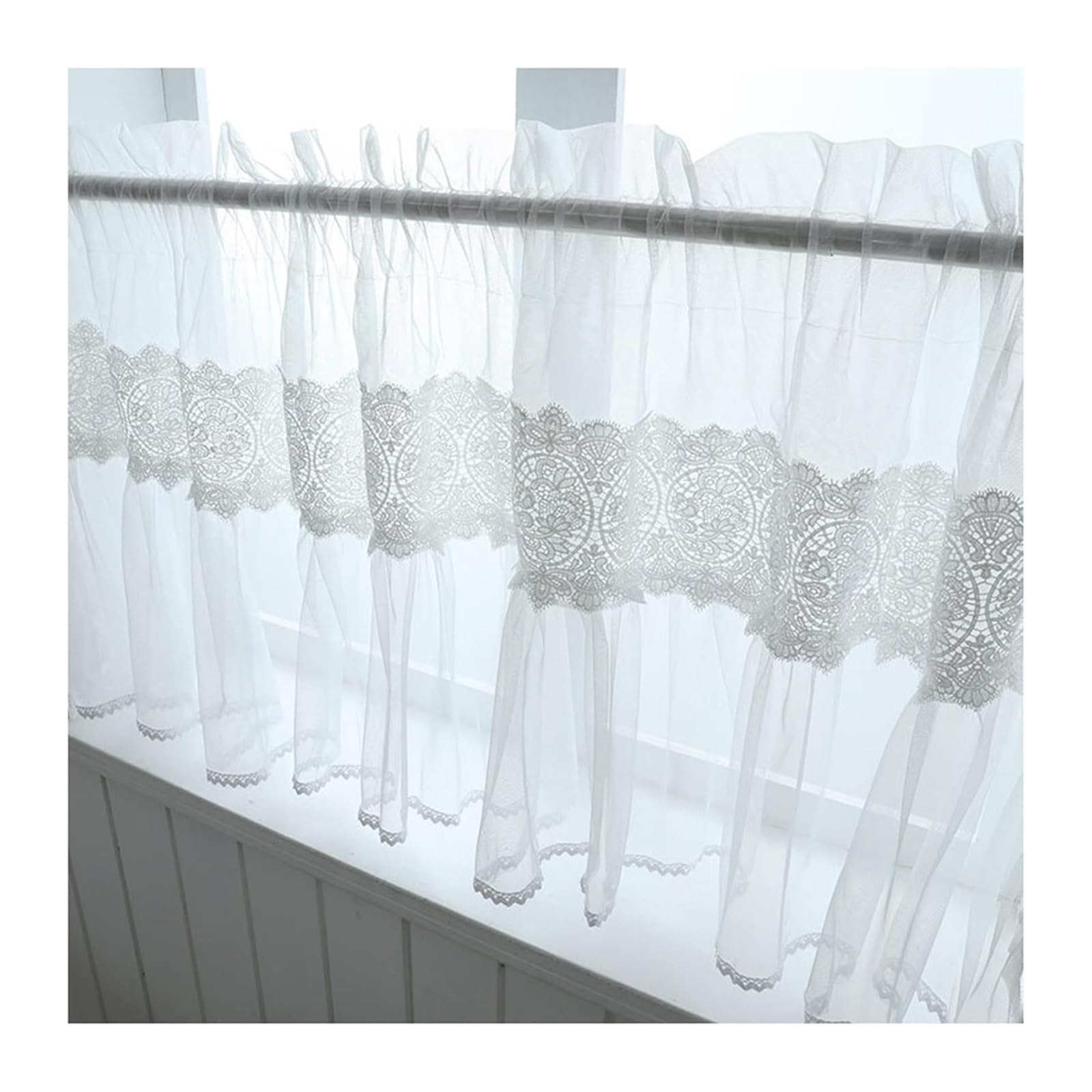 NDLHXKFRP Voile curtains, White Flower Embroidered Sheer Voile Rod Pocket Valance for Multiple Rooms Multiple Sizes(WxH 150cmx45cm/59x18cm)