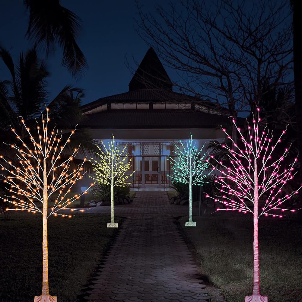 LED RGB Brzoza Drzewko Światełka z Pilotem i Timerem Sztuczna choinka Świąteczna Drzewko Światełka 8 Trybów Oświetlenia Drzewko Oświetlenie Wewnętrzne i Zewnętrzne Dekoracje Lampka,150cm