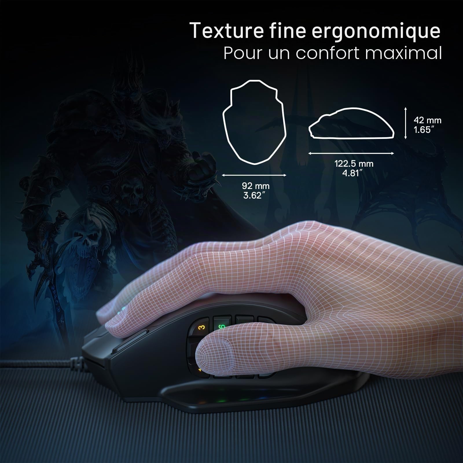 Redragon M908 Impact RGB LED Souris MMO avec Boutons latéraux, Souris de Jeu Optique Filaire avec 12 400 DPI, Haute précision, 20 Boutons de Souris programmables