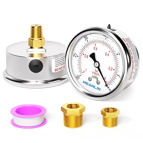 MEANLIN MEASURE - Vacuómetro de presión de vacío de acero inoxidable, esfera con cara de 2.5 pulgadas, NPT de 1/8 de pulgada, montaje trasero