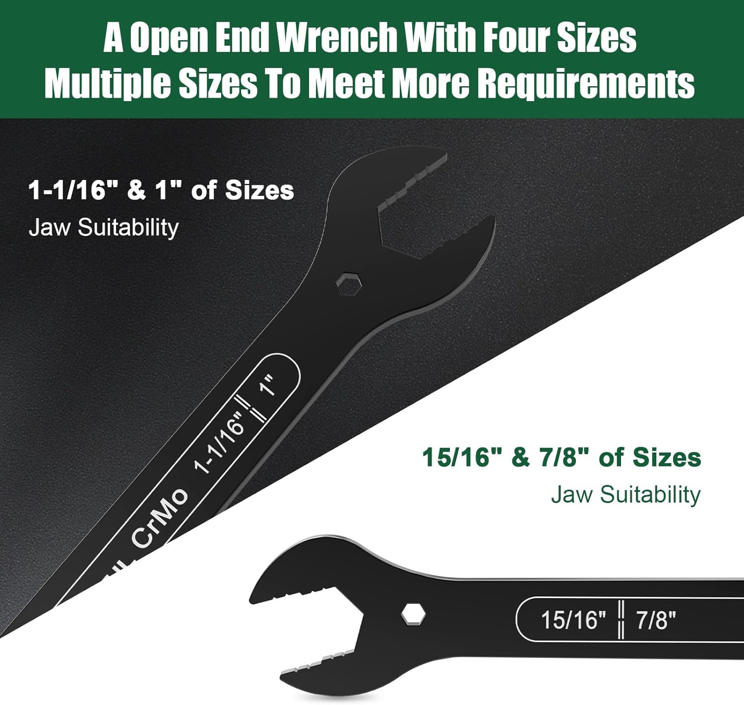 4-in-1 Super-Thin Open End Wrench Set, SAE, 4-Piece, 1/4", 5/16", 9/32", 11/32", 3/8", 1/2", 7/16", 9/16", 5/8", 11/16", 3/4", 13/16", 7/8", 15/16",1",1-1/16'',CR-MO Steel, with Rolling Pouch