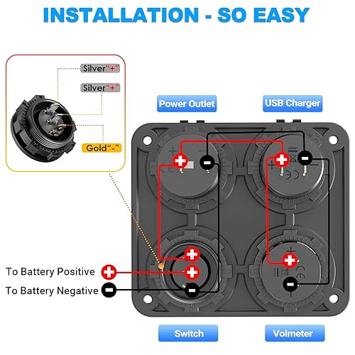 Miniatura 7 de Panel de Enchufe de Salida USB 12V (4 en 1) Cargador USB C 12V de 58W Dual PD3.0 150W Enchufe de Encendedor de Cigarrillos Marino 12V Divisor con