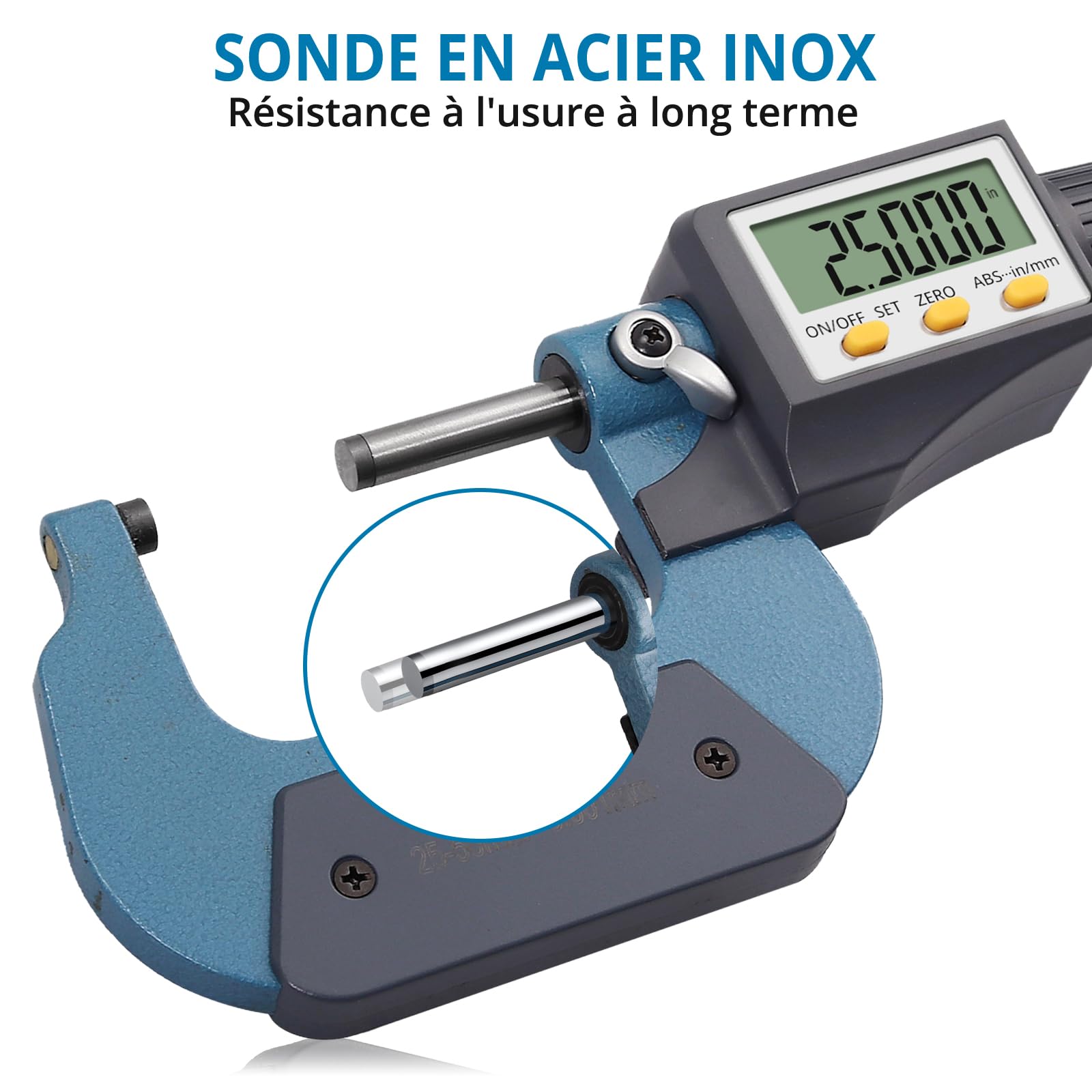 AUTOUTLET Micromètre Numérique Extérieur LCD Multifonction 25mm-50mm 0.001mm Pouces Métriques Affichage Numérique et Lecture d'Échelle 2 en 1 avec Fonction d'Arrêt Automatique et Maintien des Données