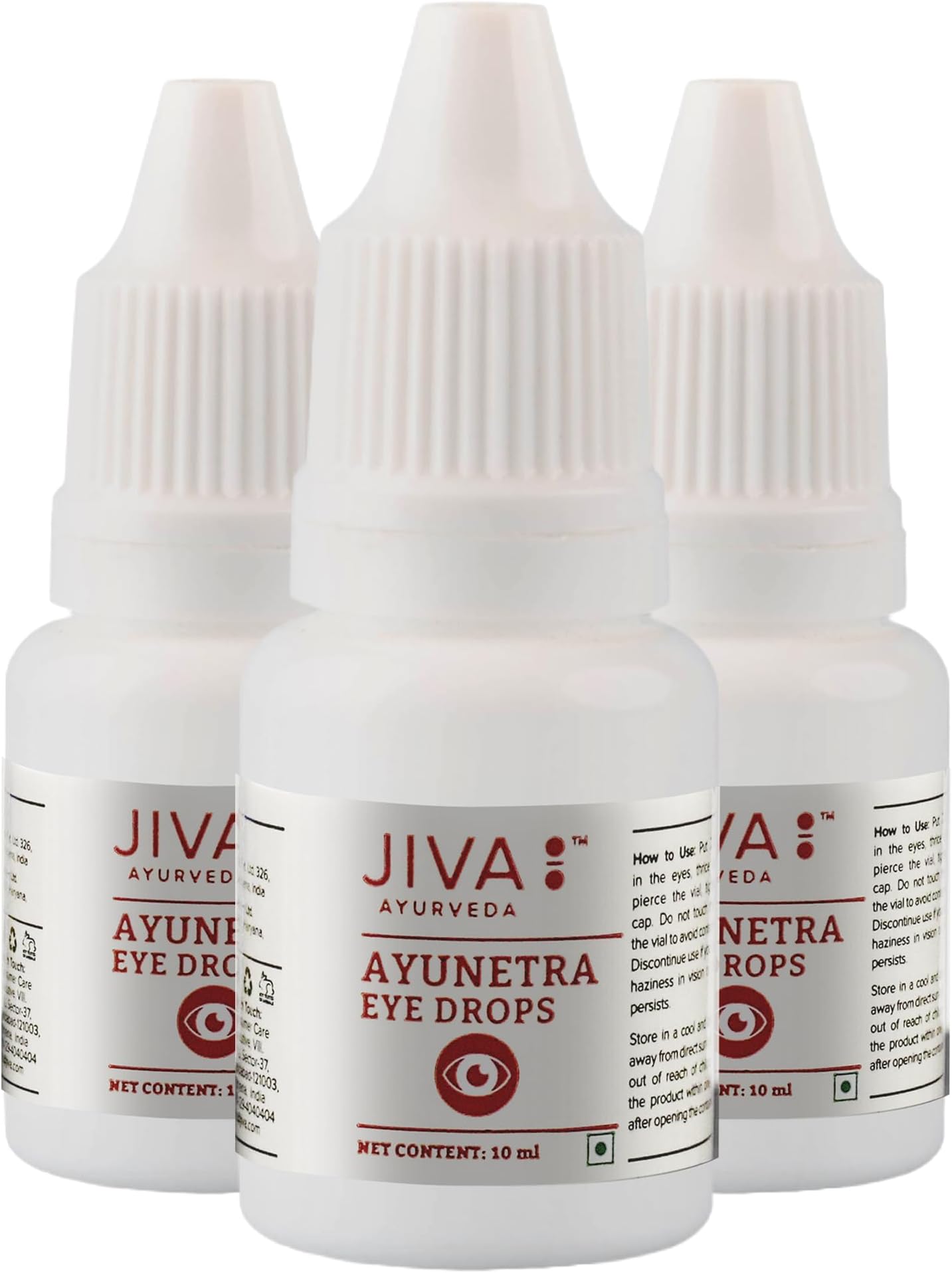 Jiva Ayunetra Eye Drops - 10ml (Pack of 3) | 100% Pure & Natural | Cleanses, Cools & Lubricates dry Eye's