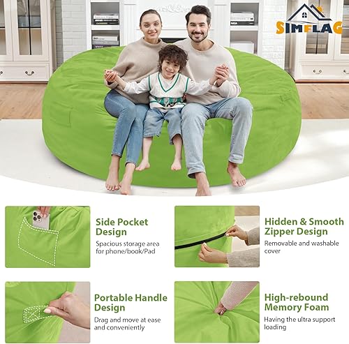 Miniatura 414 de Puf de 5 pies, puf grande con relleno de espuma viscoelástica, sofá puff esponjoso con funda de terciopelo holandés, puf redondo para sala de estar,