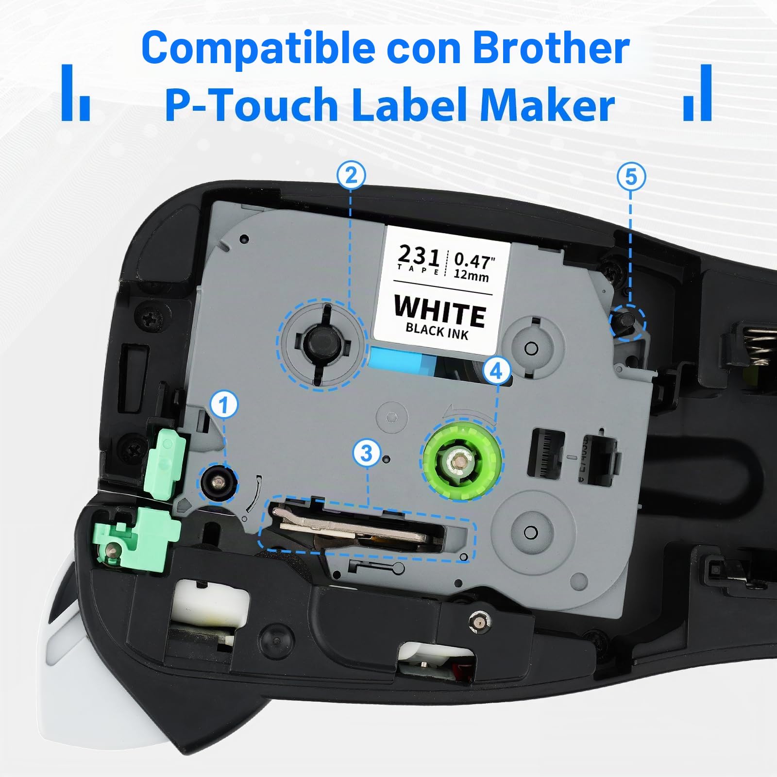 Compatible Cintas TZe-231 TZe-131 TZe-431 TZe-531 TZe-631 TZe-731 Cinta de Etiquetas 12mm Laminada TZ Tape para Brother Ptouch H107B H105 1000 H100LB E110 D210 D400 H100R D600