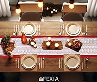 Vista 5 de FEXIA Camino de mesa rojo de 72 pulgadas de largo, decoración del hogar, centro de mesa, decoración de mesa, camino de mesa rústico con encaje