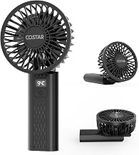 COSTAR Handheld Fan, 180° Foldable Desk Fan, Brushless Motor Portable Hand Fan, 3 Speeds USB Fan, 2400mAh Battery Rechargeable for Summer and Travel Use by Women and Men (Black)