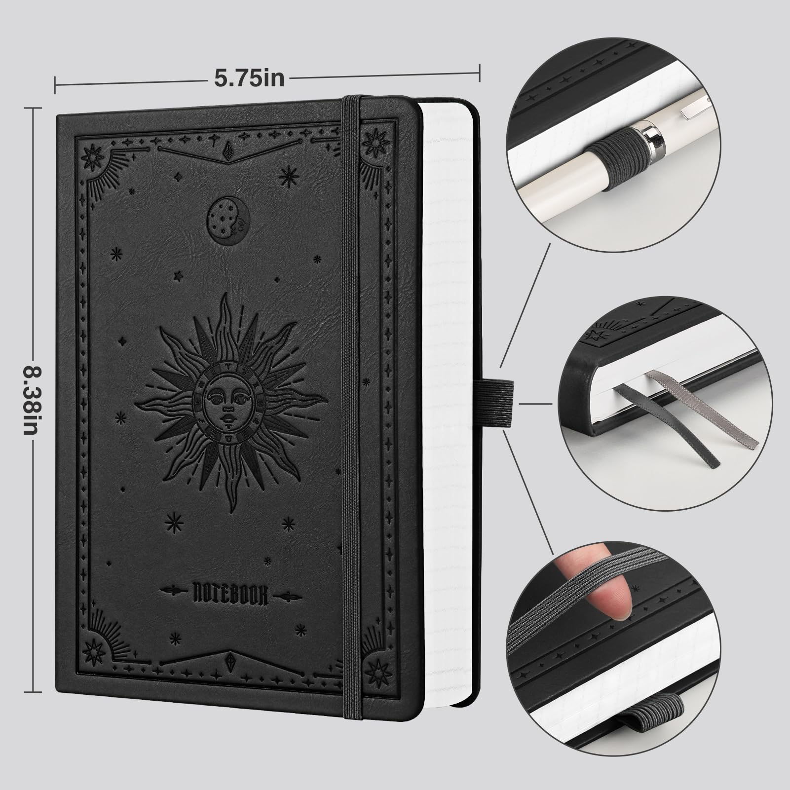 EMSHOI A5 Notebook Bullet Dotted Journal, 320 Pages, 100gsm Thick Paper, Hardcover Leather - Image 2